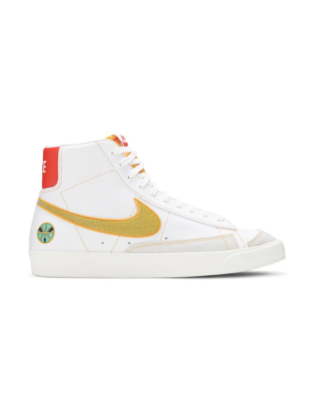 Nike High-Top Sneakers White with Yellow Swoosh & Red Heel